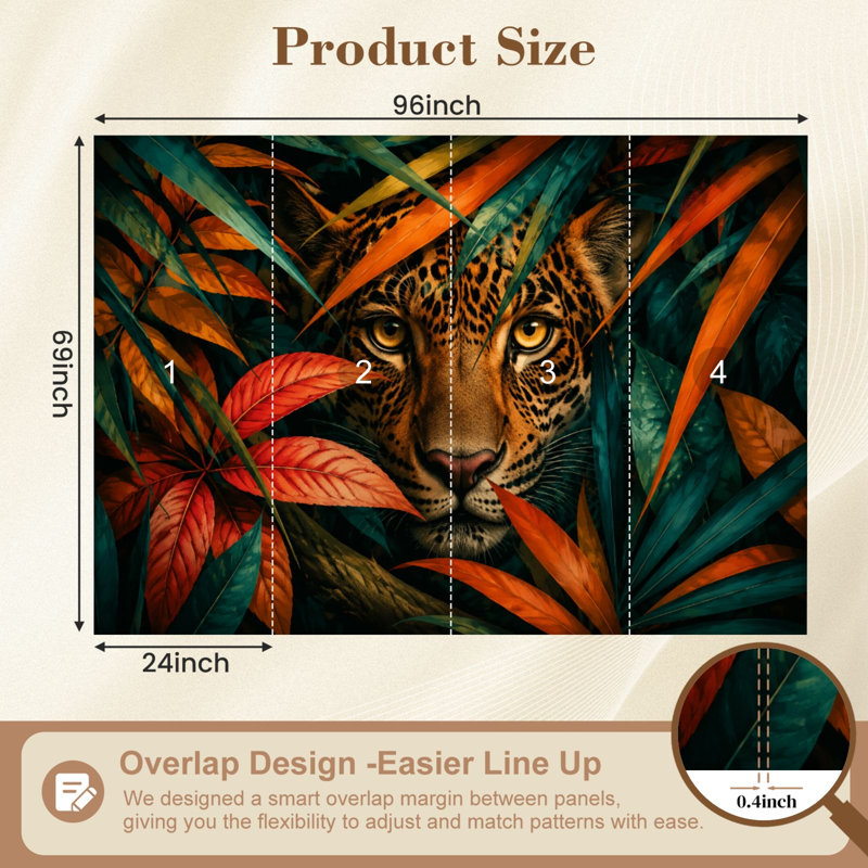 Adhésif mural Wild Leopard Wild Jungle, L 69 po x l 96 po, Couleur 7