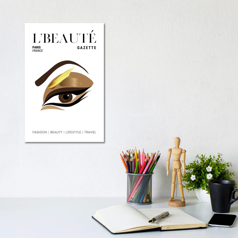 L'Beaute French Beauty Magazine Cover With Golden Eyeshadow And Makeup by Design Harvest - Wrapped Canvas Print