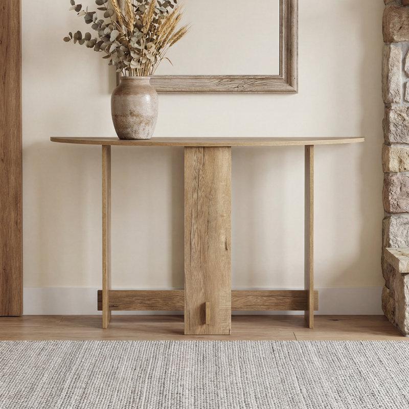51" Entryway Curved Console Table Sofa Table for Living Room Hallway Foyer, Natural Wood