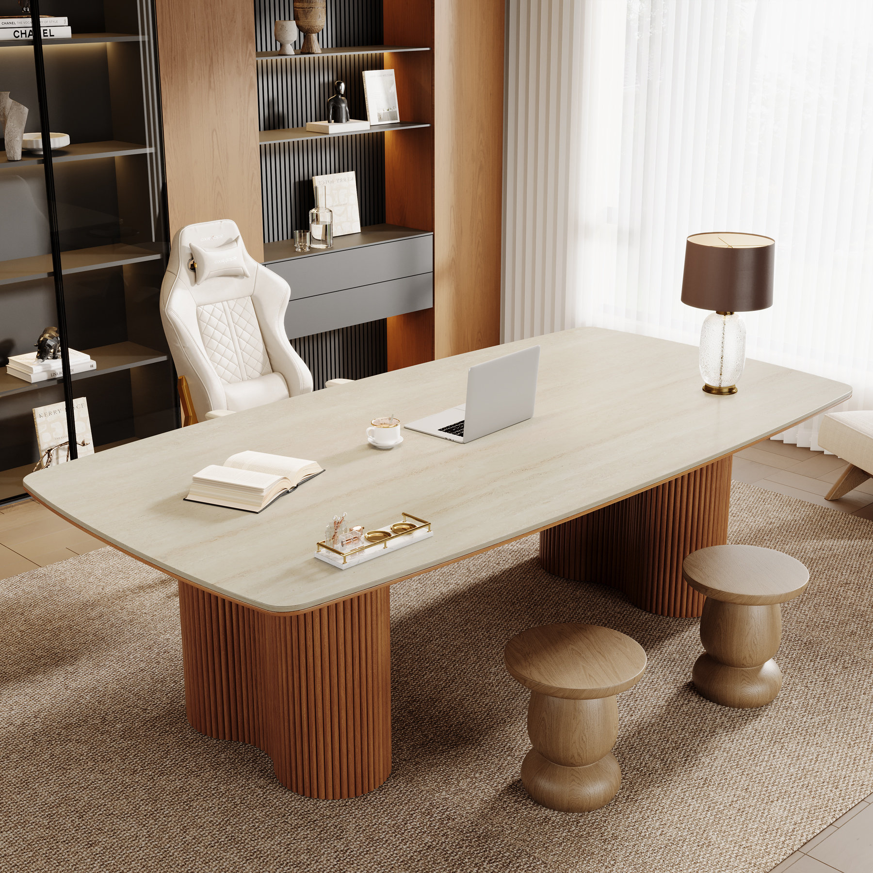 Brayden Studio Modern 6.5 ft Large 79-Inch Sintered Stone Long Computer ...