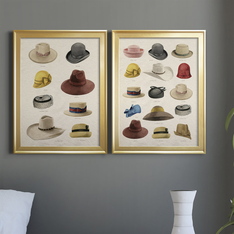 Vintage Hats II - ensemble de 2 impressions encadrées sur toile, Cadre doré, H 36,5 po x l 26,5 po x P 1,25 po