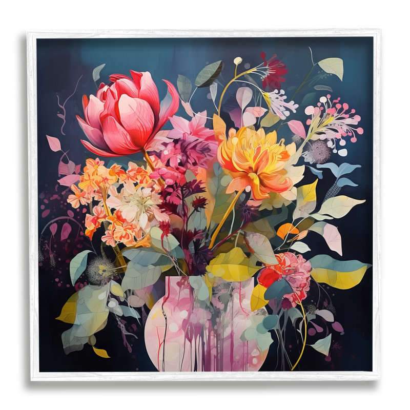 Bb-255-Busy Modern Blooms, reproduction d'art sur bois, Giclée encadrée blanc bord de mer, H 17 po x l 17 po x P 1,5 po