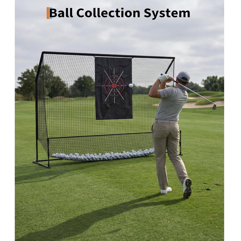 Filet de golf robuste 10 x 7,5 pi - filet d'entraînement durable avec chiffon pour objectif, barrières latérales et sac de transport - pour l'intérieur, le garage et l'extérieur - Noir