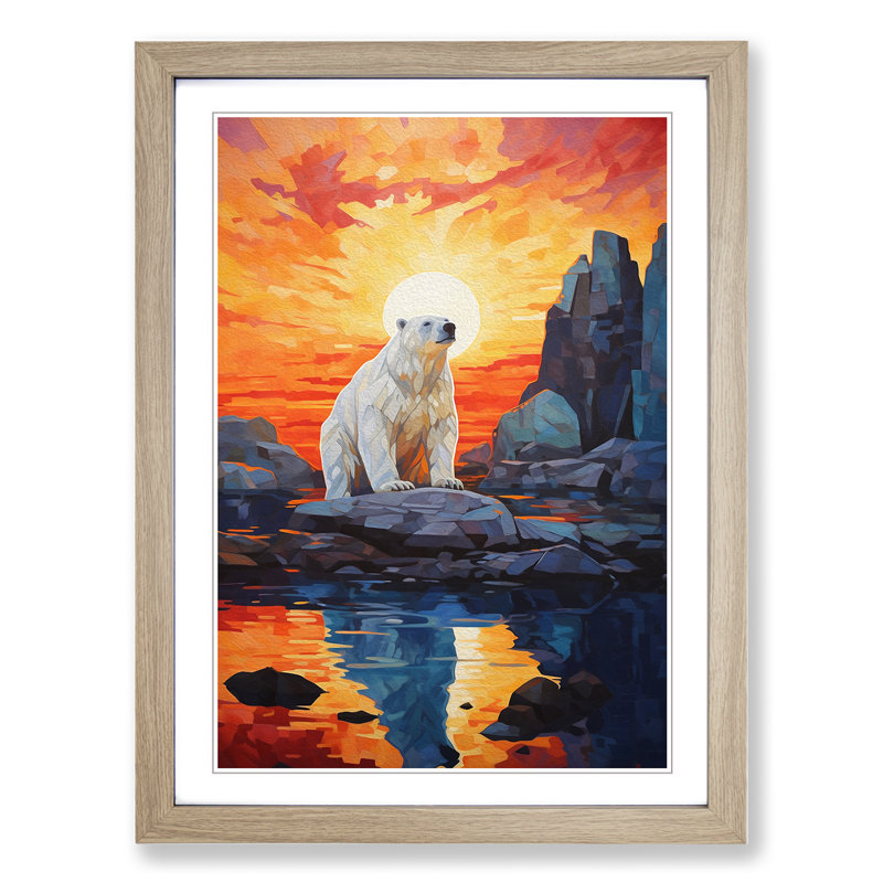 XYZ-FRM-V1223-5209 Polar Bear Orphism No.3 1 Piece Single Picture Frame Wall Art, 64cm H x 46cm W x 2cm D, Oak
