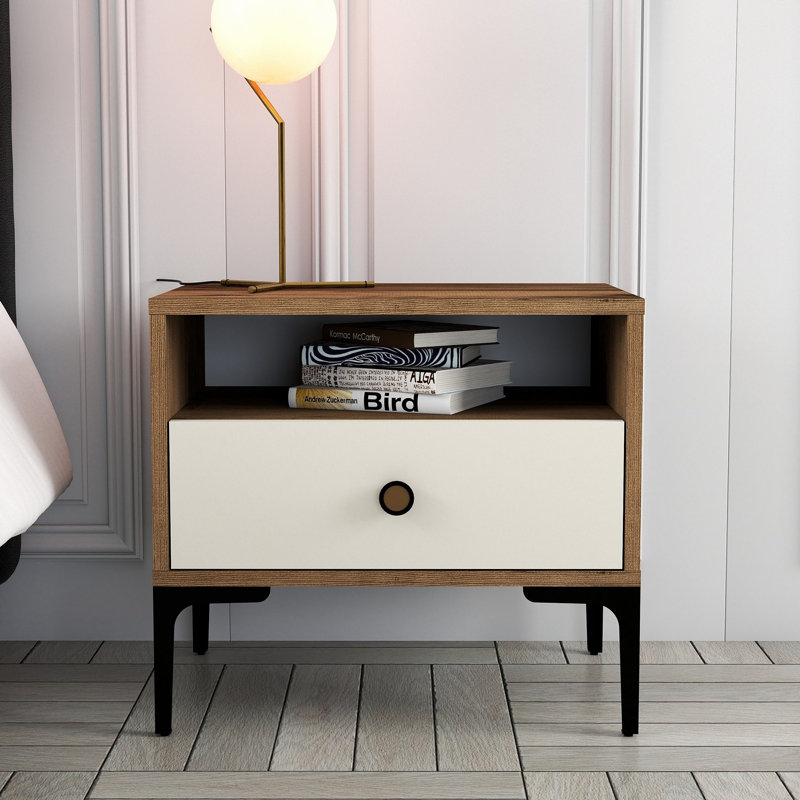 Table de chevet Paucker, Brun / Blanc