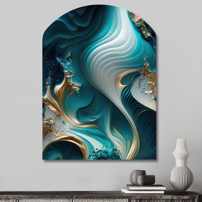 Bridport - Marble Arch Metal Print Wall Art, Turquoise Asymmetrical Metal Wall Decor