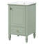 Meuble-lavabo de 20 po avec lavabo en céramique, pieds en bois massif, armoire de rangement autoportante, tiroirs et portes à fermeture en douceur, vert, meubles-lavabos