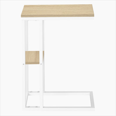 Accent Table, C-Shaped, End, Side, Snack, Natural Laminate, White Metal, Contemporary, Modern