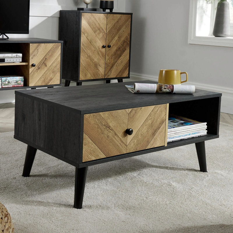 Narka 1 Drawer Coffee Table with Storage Shelf, Black