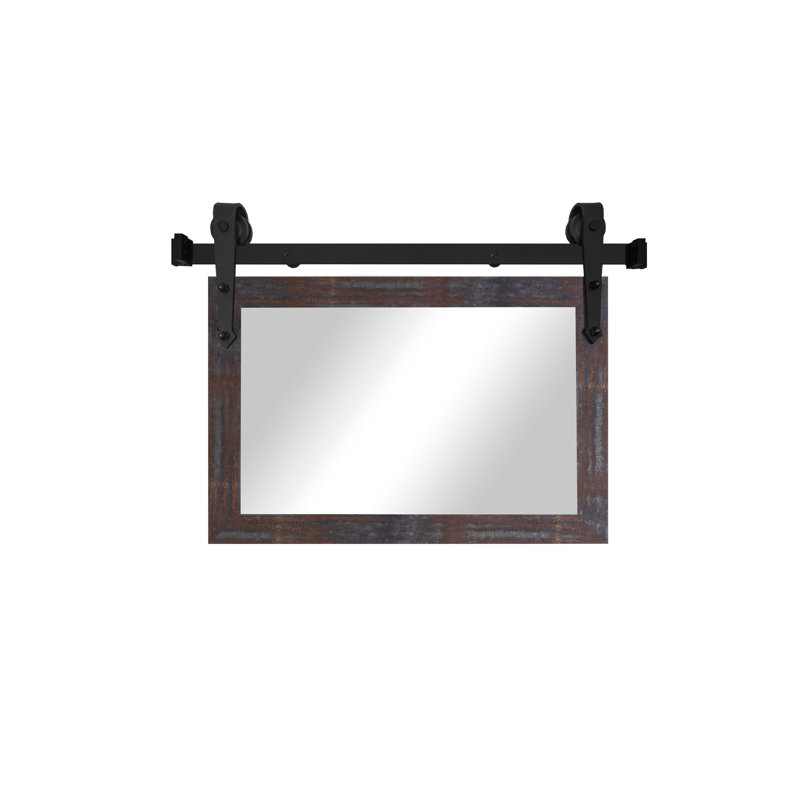 Miroir rustique moderne avec rail de porte de grange en acier, 22 x 33, Laiton acier