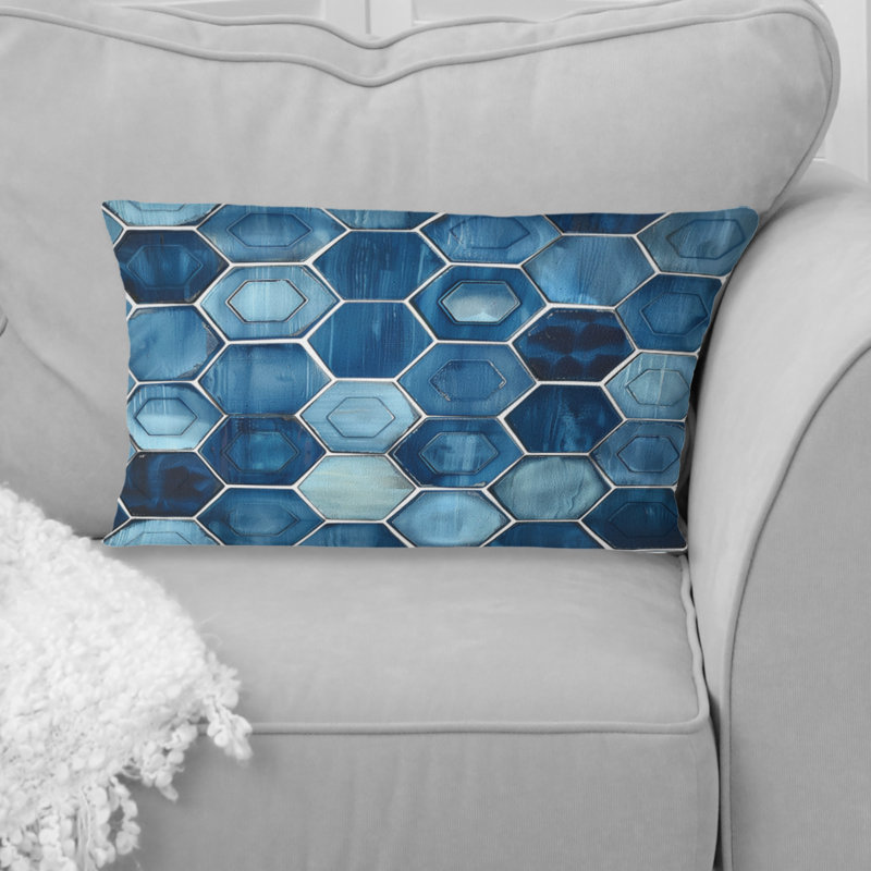 Coussin lombaire bleu marine Midcentury Hexagon Print II
