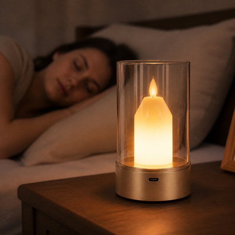 Stepless Dimmable Flameless Candle Night Light Cordless Gesture Sensor Control Table Lamp