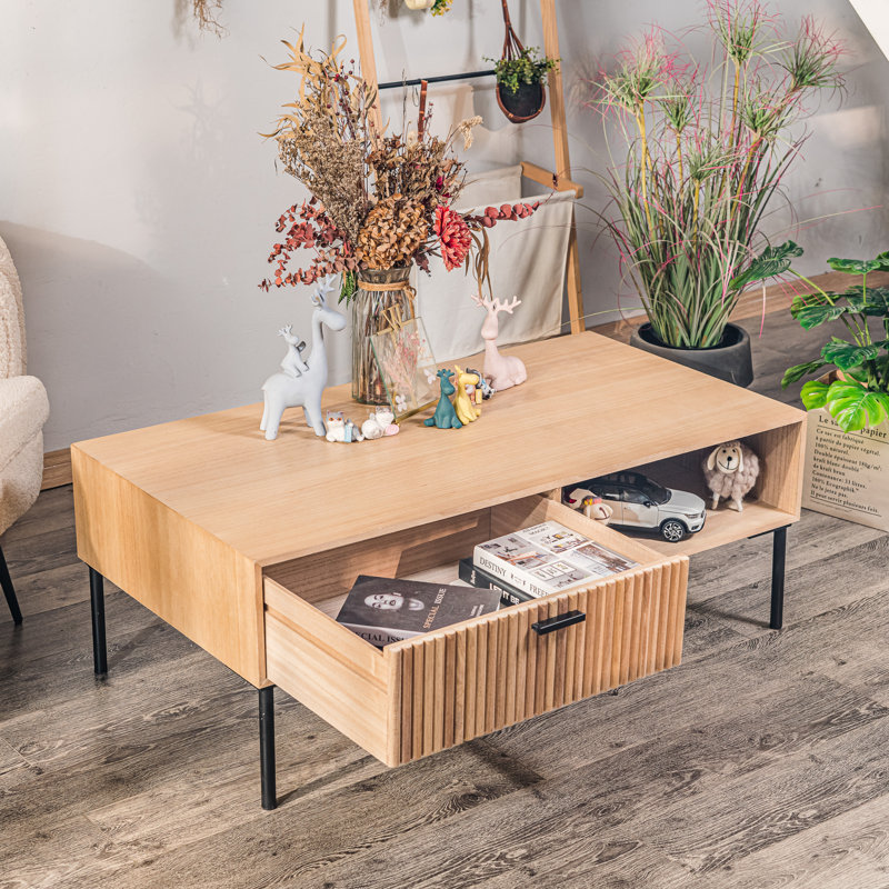 Vanness Solid Wood and Metal Coffee Table