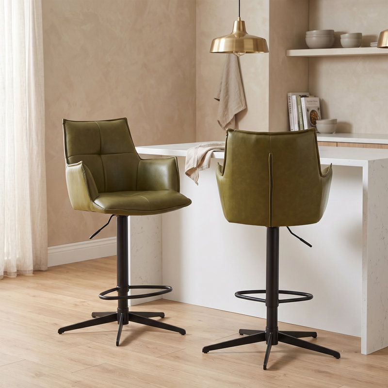 PU Bar Stool, Green Leather