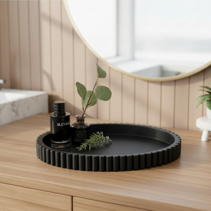 Black Oval Concrete Tray – Coffee Table Decoration, Centerpiece.