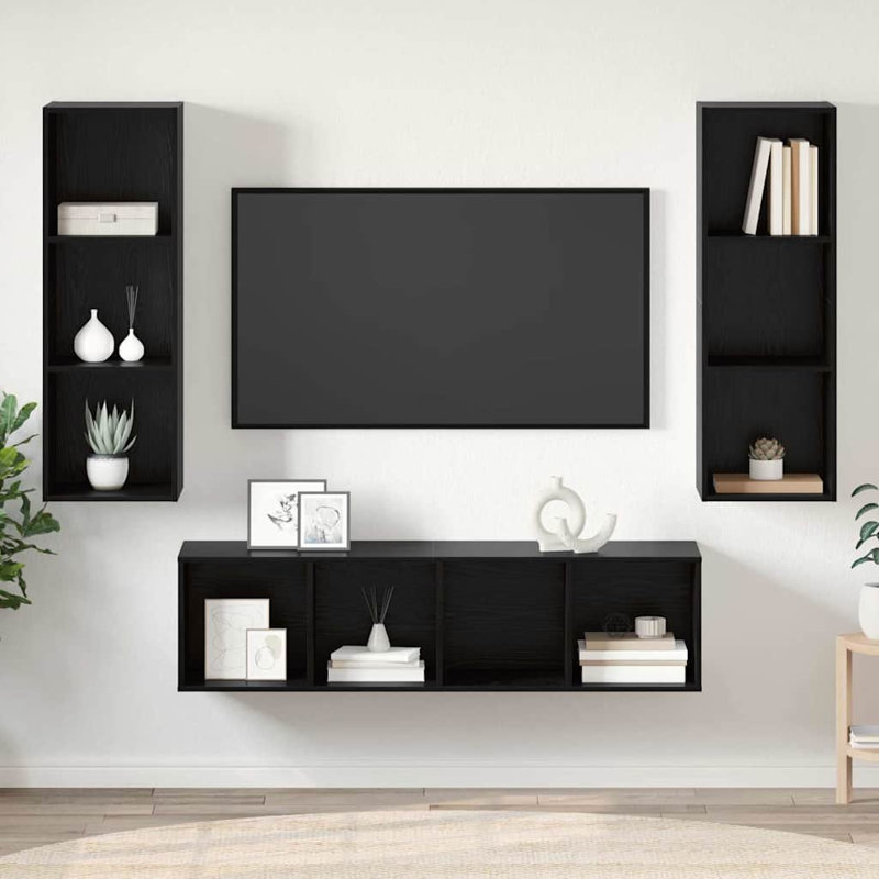 TV Cabinet Set Wall-Mounted 3 Pcs 37 X 37 X 142.5 Cm, Black Oak