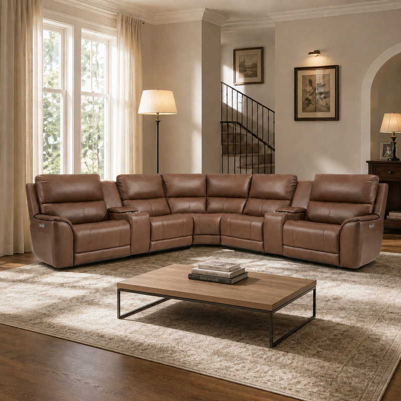Canapé modulaire inclinable en cuir à zéro gravité 136 po avec support lombaire réglable et port USB 136 po