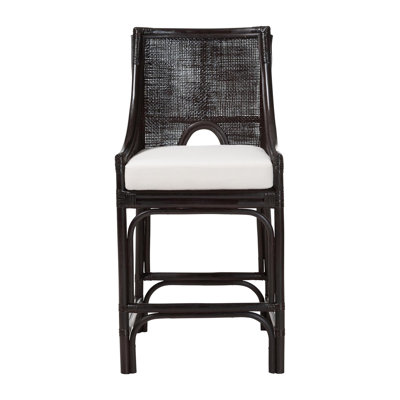 Tabouret de comptoir en osier tissé à la main avec dossier haut et accoudoirs inclinés bali & pari Acton