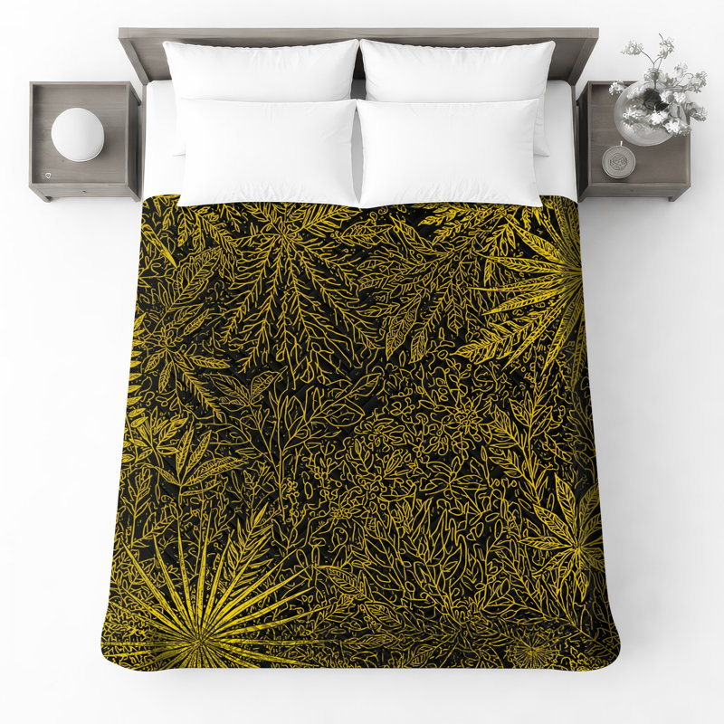 Gold Leaf Patterns Quilted Bedspread All Sizes, Full / Double