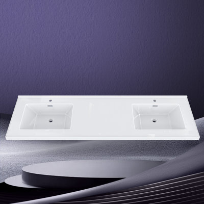 Dessus de meuble-lavabo double 72 po avec comptoir de lavabo à surface solide et comptoir blanc
