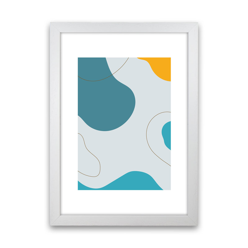 Mita Teal Abstract N16 by Pixy Paper - Print, 84cm H x 59.4cm W x 3cm D, White Framed