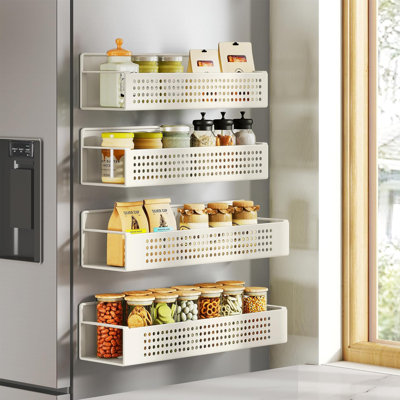 4 Pack Magnetic Spice Rack Organizer, Cream White