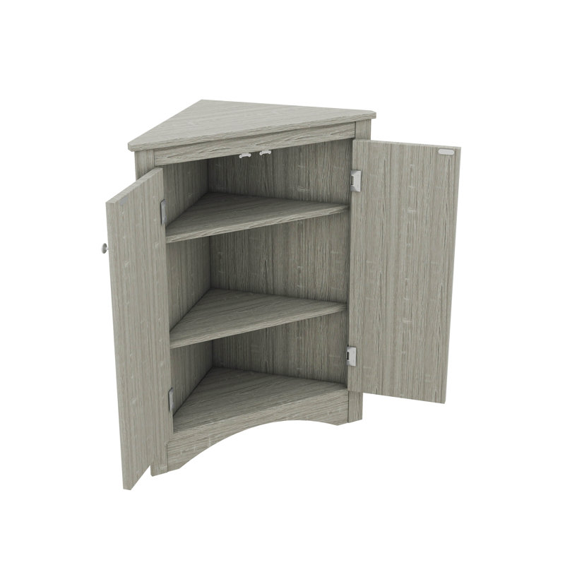 Triangular Corner Cabinet With Adjustable Shelves And Stylish Doors, Oak