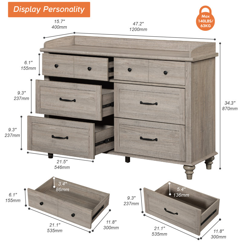 Commode 6 tiroirs Allyssa, Gris