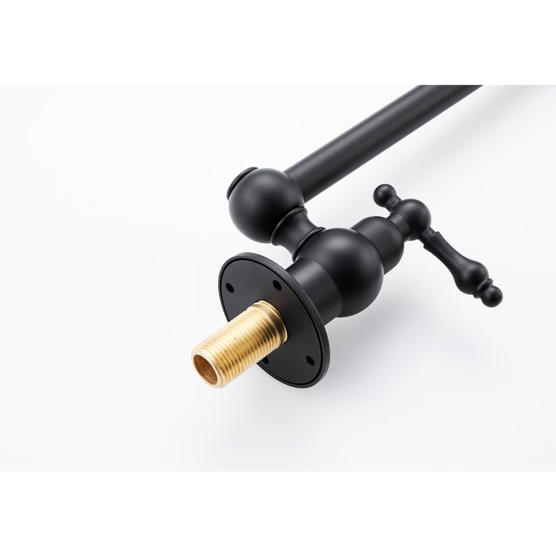 Wall Mount Folding Kitchen Faucet In Matte Black, 360 Swivel, Double Handles For Precise Flow Control, Brass Material, Corrosion Surface Black Pot Filler Mount, Arm Easy Organization, Consistent