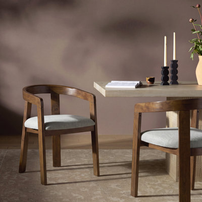 Ensemble de 2 chaises de salle à manger modernes, structure en bois d'hévéa, sièges rembourrés de forme cylindrique