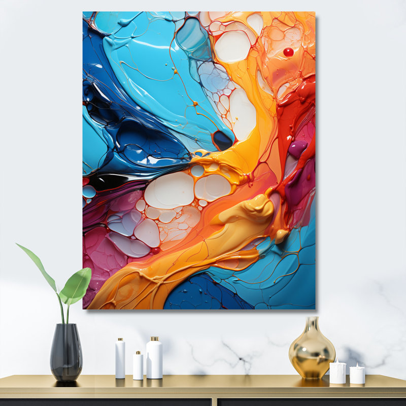 Collage symphonique abstrait sarcelle orange fractal, Toile tendue, H 44 po x l 34 po x P 1,5 po