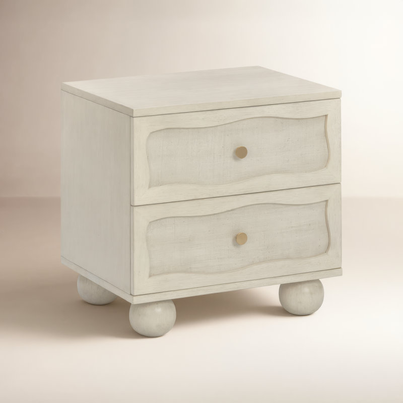 Tourmaline Wood & Rattan Wavy Nightstand, White