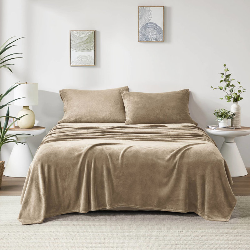 Drap simple taupe - 100% pour la douceur et la détente, brossé des deux côtés, avec taie d'oreiller plate, drap-housse, matelas élastiques de 16 po, 3 pièces vérifiées, velours doux inclus