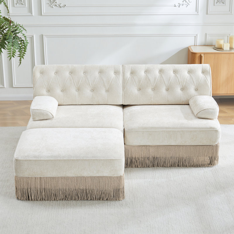 Canapé Chesterfield, Beige, H 34,2 po x l 76,6 po x P 60,3 po, 2