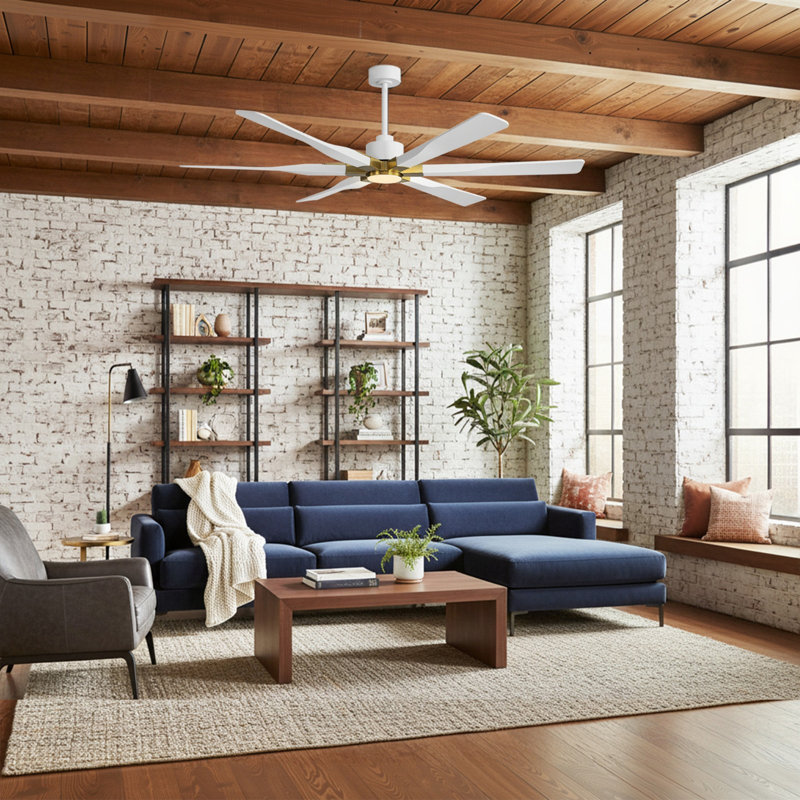Ventilateur de plafond d'intérieur moderne à 6 pales 68 "/ 78" avec télécommande et éclairage , 78 po de largeur, Blanc