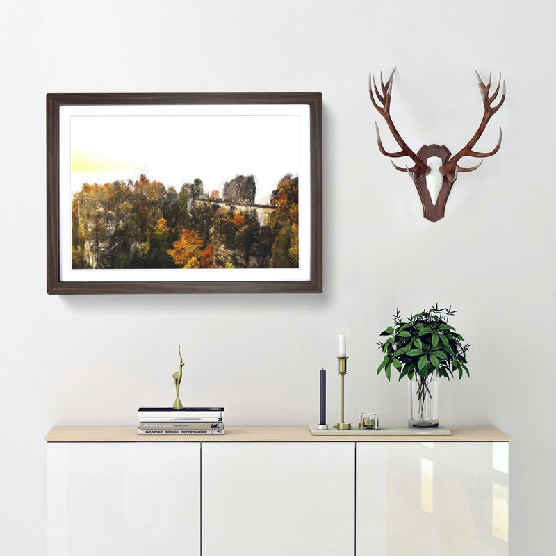 The Bastei Bridge in Germany - Picture Frame Painting Print, Walnut Framed, 45cm H x 63cm W x 2cm D