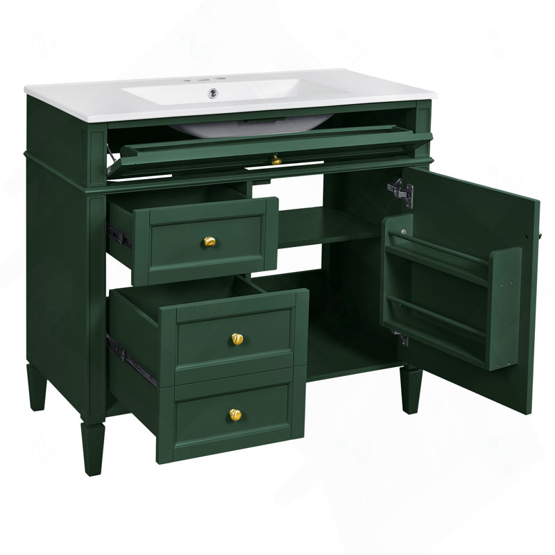Meuble-lavabo 36 po avec armoire à pharmacie, armoire de rangement moderne avec 2 portes à fermeture douce et meuble-lavabo simple