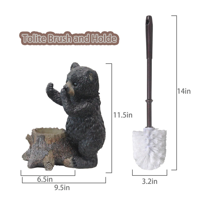 Ensemble de porte-brosse de toilette Mignon base d'ours avec brosse et support de cuvette de toilette de style flexible et durable