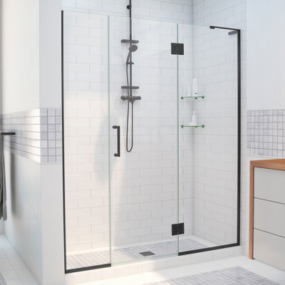 DreamLine Unidoor-X 62 - 62.5 inch W x 72 inch H Frameless Hinged Shower Door in Matte Black - Right Wall Installation