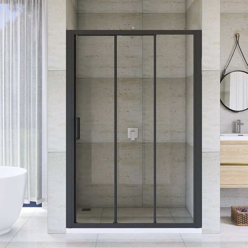 Porte de douche coulissante avec cadre en aluminium noir mat 50 "à 54" x70 H