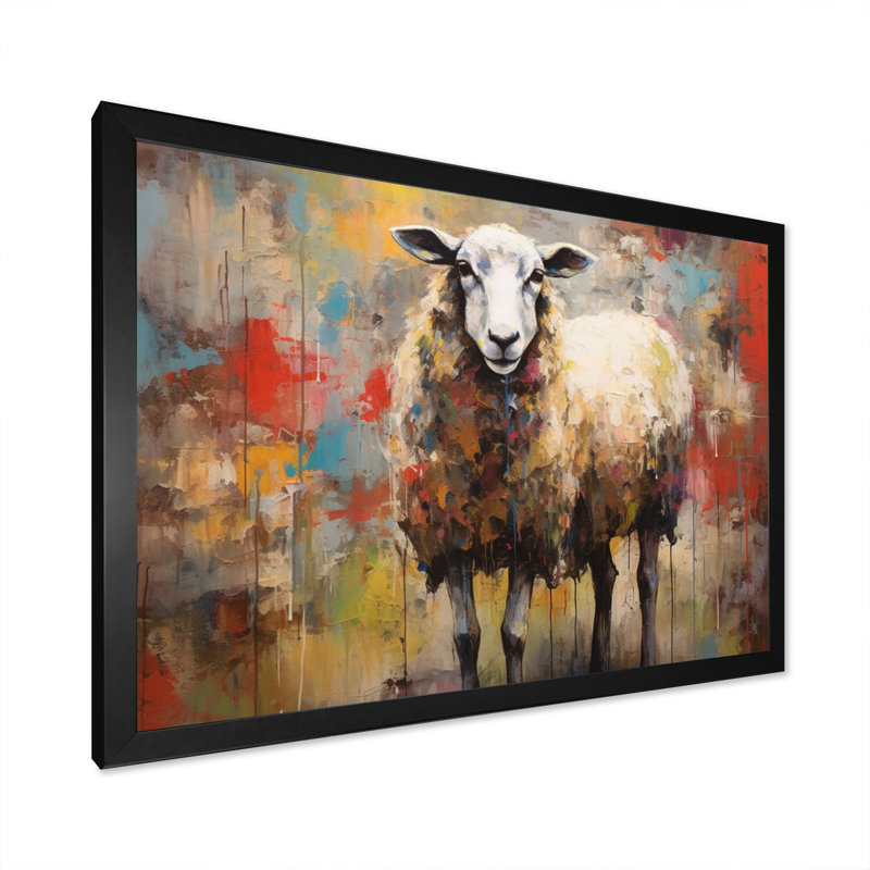 «Colorful Abstract Sheep Collage I», reproduction d'art sur toile, H 30 po x l 40 po x P 1,5 po, Cadre simple noir
