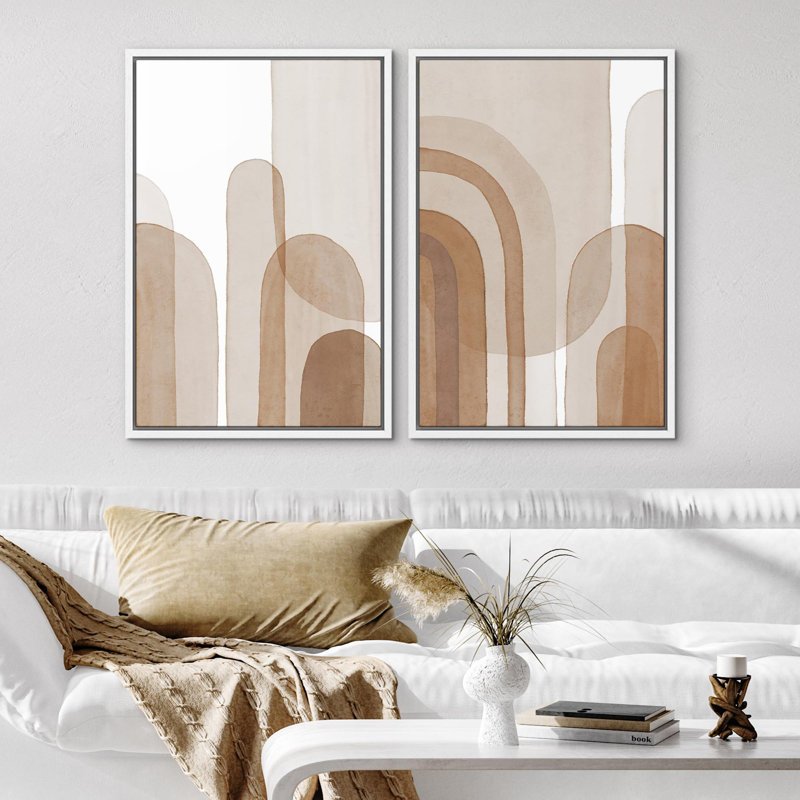 «Mid-Century Yellow Grey», 2 pièces sur toile, Cadre blanc, H 24 po x l 36 po