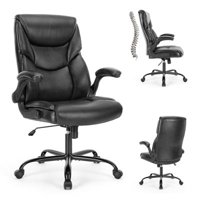 Executive Office PU Leather  Desk Chair High Back Flip-Up Armrest Adjustable Ergonomic Home Office Chair -  STYLISH, OKKK612-W2201134307