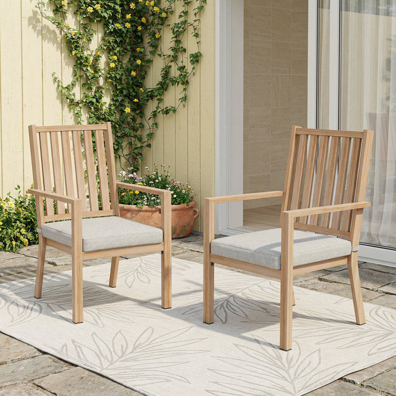 Chaises de salle à manger d'extérieur en aluminium toutes saisons de qualité supérieure avec coussins, Brun clair