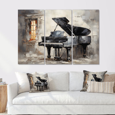 Grey Piano Melancholic Melodies - Piano Canvas Art Set