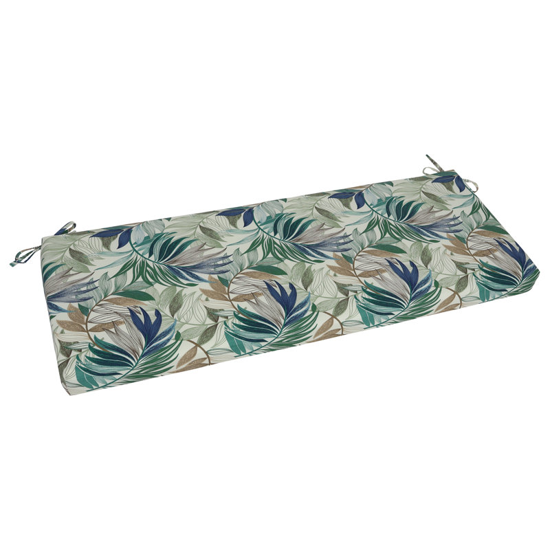 Outdoor Bench Cushion, 54" W x 19" D, Tan/Green/Oasis Chambray Floral
