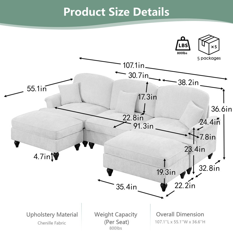 Canapé modulaire en U avec 2 repose-pieds CloudHaven Classic - Cloud Cloud Chenille, Vert
