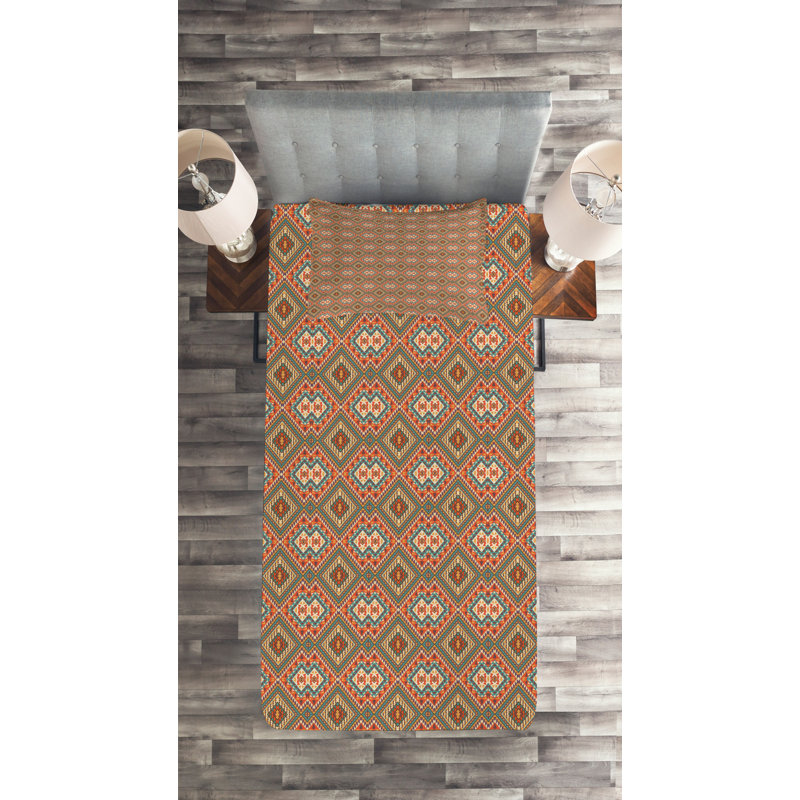 Rustic Polyester Geometric Shapes Coverlet, Twin Bedspread + 1 Sham
