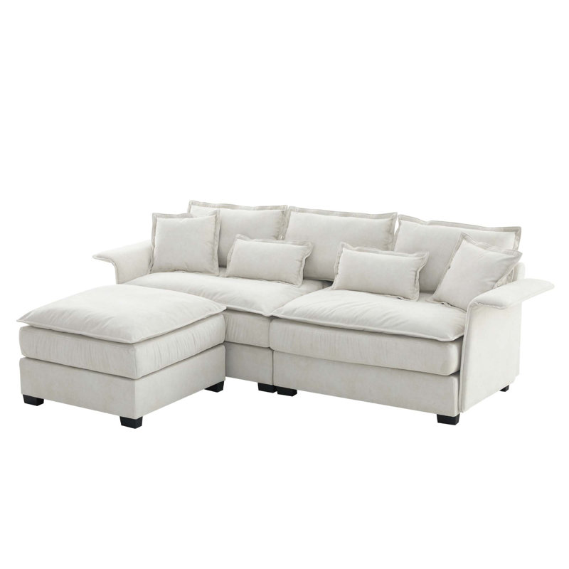 Javaya Upholstered L-Shaped Sectional, Beige Tech Cloth