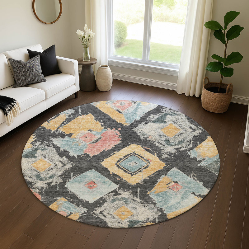 Premium Machine Washable Slesnick AMF1669 Diamonds Rug, Round 8'